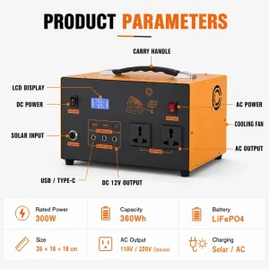 300W Portable Power Station 360Wh Solar Generator for Boondocking Van Life RV Off-Grid Living Camping Road Trip Travel