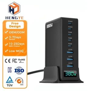 30W 45W 380W Type-C PD 100W 5C3A GaN Power Adapter Charging Station with LED Desk Charger