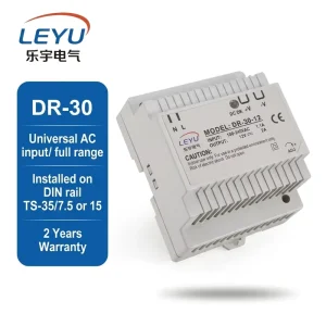 30W DIN Rail Power Supply 5V/12V/15V/24V AC to DC Class II Plastic Case for Building Automation