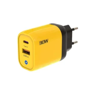 30W Dual-Port USB PD Wall Charger, Yellow, US EU UK Plugs