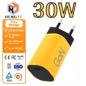 30W GaN Single USB C Port OEM ODM Quick Charge EU Plug Compatible Mobile Phone Fast Charging Wall Charger