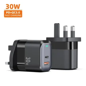 30W GaN USB-C Power Adapter QC3.0 Wall Charger EU US UK Plug OVP