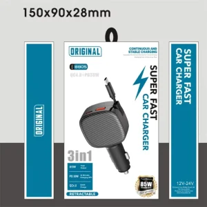 30W PD 3-in-1 Car Charger with Retractable Cable and 25W USB Port for Simultaneous Device Charging