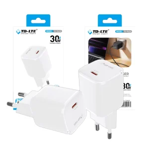 30W PD Fast-Charging Fireproof Wall Adapter with USB-C Port for Mobile Phone, Tablet, Laptop, Camera, Earphones