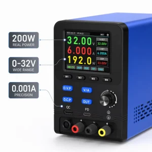 32V 6A 200W Adjustable DC Power Supply High Precision Variable Bench Power Supply with OLED Digital Display