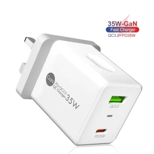35W 2-Port GaN Super Fast Charger Type-C PD 3.0 OTP Quick Charge Travel Adapter Plug Charger