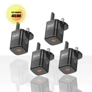 35W 45W PD2.0 QC3.0 Super Fast Charger USB A+C Mini GaN Fast Charging Wall Adapter for Mobile Phone UK 3Pin Plug