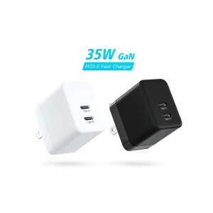 35W Dual-Port USB-C PD Wall Charger, AU JP KR UK Plugs, 5V/3A 9V/3A 12V/2.5A 15V/2.33A 20V/1.75A