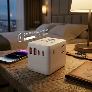 35W GaN All-in-One Universal Travel Adapter with 4 Plugs USB-C Charger for Travelers Abroad