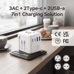 35W PD All in One International Plug Travel Adapter iPhone Charger with 2 Type C 2 USB A Port Fast Charging for Mobile
