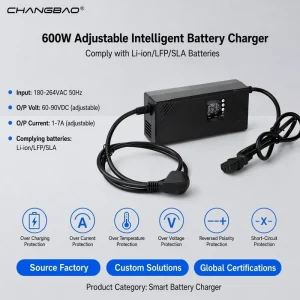 360W 60-90V 1-4A Adjustable Intelligent Battery Charger LCD Display for Lead Acid Li-ion LifePO4 Batteries Smart Battery Charger