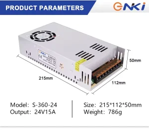 360W AC-DC 24V 15A Single Output High Efficiency Aluminium LED Drivers SMPS Switching Power Supply Industry Use CE FCC