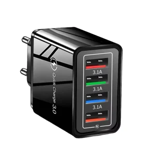 3A 4-Port USB Charger Quick Charge 3.0 EU US Plug Wall Adapter for iPhone 16 Pro