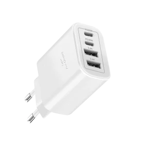 4-Port PD 20W Wall Charger with Dual USB-C and 2 USB Ports, 2.4A, EU/US/UK Plug
