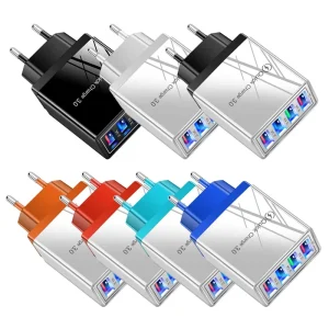 4-Port USB Charger 5V 3.1A QC3.0 EU US UK Plug Fast Charging Travel Wall Adapter