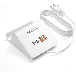 4-Port USB Charger Station 45W Fast Charging USB-A Wall Plug with Bracket Phone Holder