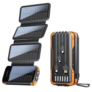 4 Solar Cell Panels Large Capacity 18000mAh Fast Charging Waterproof Portable Foldable Digital Display Micro USB Solar Powerbank