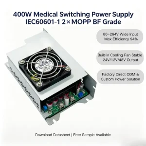 400W DC Medical Power Supply 2xMOPP IEC60601-1 BF Rated 24V 48V Enclosed MYIXI MYX-400 for Dialysis Ventilator Hospital Bed