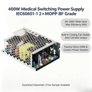 400W Medical Grade DC 24V PC Power Supply Low Leakage Current Remote Sense PG Signal 4000m Altitude Support OEM ODM PSU