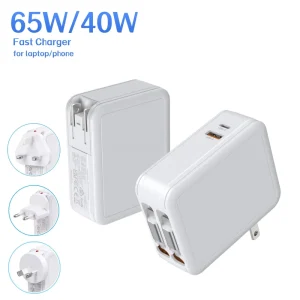 40W/65W GaN 4-in-1 Charger with Dual Retractable USB-C Cable USB-A 4-Port Power Adapter