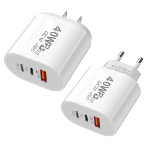 40W PD Fast Charger USB-C Power Adapter with US EU Plugs, 20W Wall Charger
