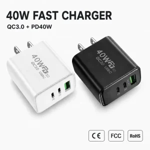 40W PD20W USB Wall Charger with 3 USB Ports and USB-C QC3.0 Adapter