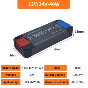 40W Super Mini Indoor Switching Power Supply 12V 24V LED Driver for Hotel