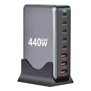 440W GaN USB Type C Fast Charger Multiple Ports PD QC3.0 Desktop Fast Charger for iPhone Laptop Charger