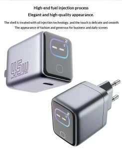 45W GaN Charger with AI Smart Display Quick Adapter Type-C Port Fast Charging for Laptops Phones and Tablets