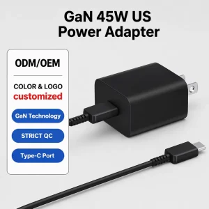 45W GaN PD USB-C Wall Charger with 1.8M 5A C-to-C Cable, Overvoltage and Short-Circuit Protection