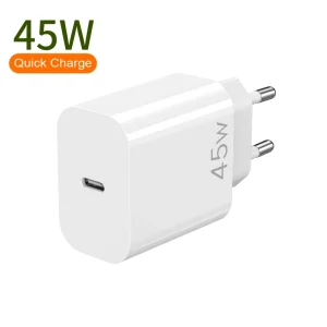 45W GaN USB-C Wall Charger with EU Plug for iPhone, Tablets, Smartwatches, and Phones