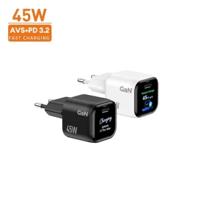 45W Mini Single C Gan Charger With TFT Smart Display AVS PD3.2 Wall Charger Adapter for iPhone Samsung Galaxy Mobile Phones
