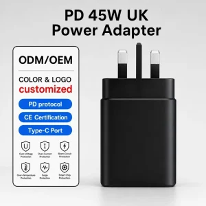 45W PD Power Adapter UK Plug Single-Port USB-C Portable Wall Charger for Travel Device
