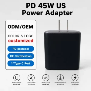 45W PD Power Adapter US Plug Single-Port USB-C Wall Charger for Travel Electronics
