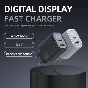 45W PD Super Fast Charger Dual Port USB C Digital Display PPS EU Plug Electric Wall Charger Multiple Protection for Camera