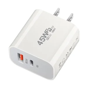 45W Type C Charger Dual Port Fast Charging Wall Charger Block PD 3.0 + QC3.0 Power Adapter for iPhone 16 Smartphones Tablets