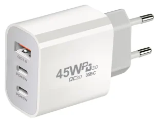 45W USB C Charger 3-Port Fast Wall Charger PD 45W Type C Dual QC3.0 USB-A Power Adapter for iPhone Samsung MacBook Laptop