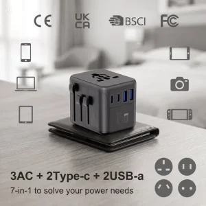 45W Universal Travel Plug Adapter with 2 USB-C and 2 USB-A Ports, Mini Charger for Phones and Laptops