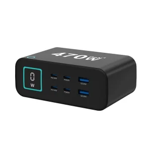 470W GaN Desktop Charger Multi Port USB C Fast Charging TFT Digital Display Screen With Power Switch for Laptop iPhone MacBook