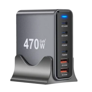 470W GaN High Power Desktop Charging Station USB-C 6-Port PD Charger Power Adapter