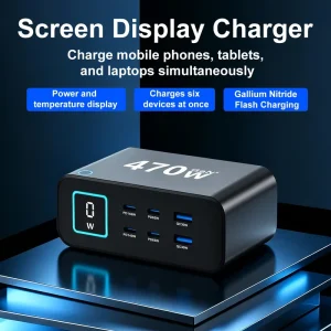 470W GaN PD 3.1 Desktop Charger Multi Port USB C PD Fast Charging Station with Power Switch for Laptop iPhone MacBook