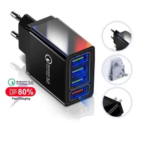 4USB Phone Charger QC3.0 Fast Charging 5.1A Multi Port USB US EU and UK Plug Charger Power Adapter