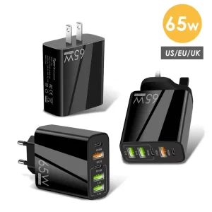 5-Port 65W USB-C Charger with Quick Charge 3.0, UK EU US Plug