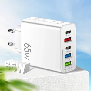 5-Port 65W USB Charger with USB-C PD and Quick Charge 3.0