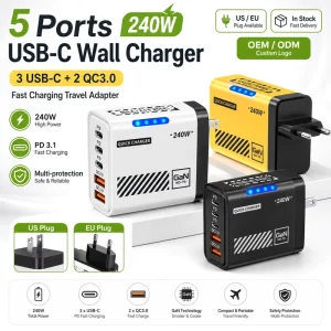 5 Ports 240W USB C PD Charger Quick Charge 3.0 Type C USB Mobile Phone Charger Fast Charging Power Adapter