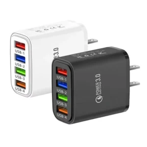 5.1A 4 Port USB Charger Quick Charge 3.0 EU US UK Plug Charge 4 Devices Simultaneously Black White Travel Ready