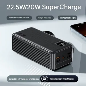 50000mAh 20W Power Bank with Built-in Cables Torch and Lanyard