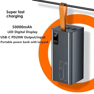 50000mAh Power Bank YM-9 22.5W Fast Charging USB-C Digital Display Outdoor Plastic Multi-USB
