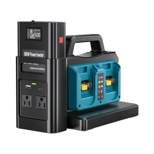 500W Pure Sine Wave Power Inverter for 18V Batteries with 4-Port DC 18V, 2 AC Outlets, USB Type-C, and 120V Car Charger