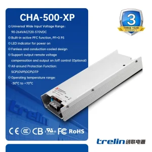 500W Semi-potted SMPS Compatible with UHP-500 Fanless PSU PF>0.95 for Energy Storage & Industrial Automation CE RoHS